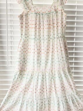 Draper James White Tiered Dress with Pastel Dot Pattern
